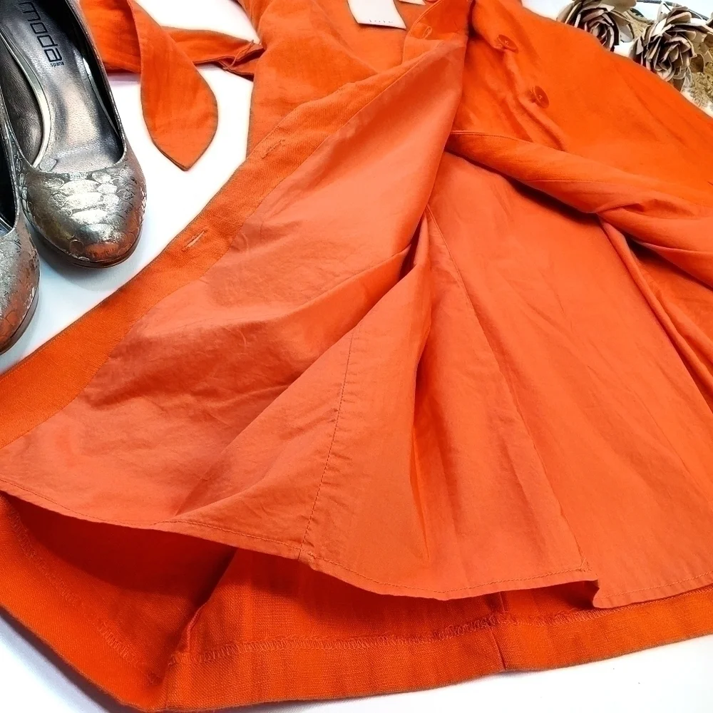 New JOIE Carmell Warm Terra Orange Linen Dress Size Large - Picture 8 of 16